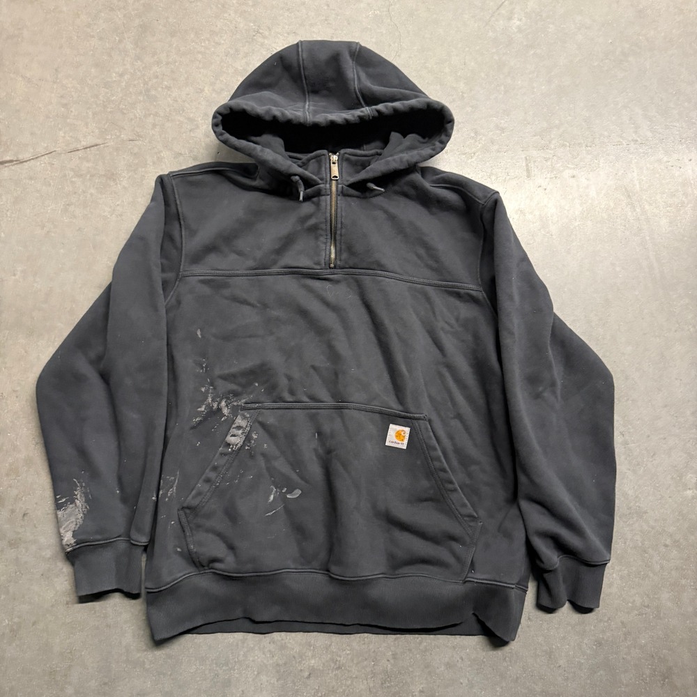Carhartt Rain Defender‎ Loose Fit Quarter Zip Hoodie Mens XL Black Distressed